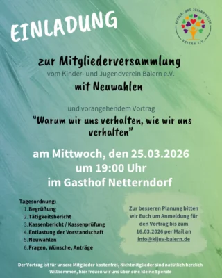 Wir laden herzlich zu unserer Mitgliederversammlung mit Neuwahlen ein 🧡

Dieses Jahr mit einer tollen Dozentin: Carina Schreiner 💚

Wir freuen uns sehr auf euer Kommen 🧡💚