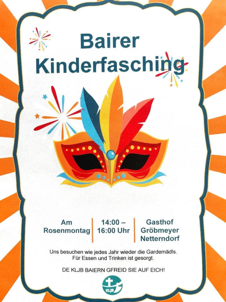 🎉 Die KLJB Baiern veranstaltet auch dieses Jahr wieder den Bairer Kinderfasching 🎊