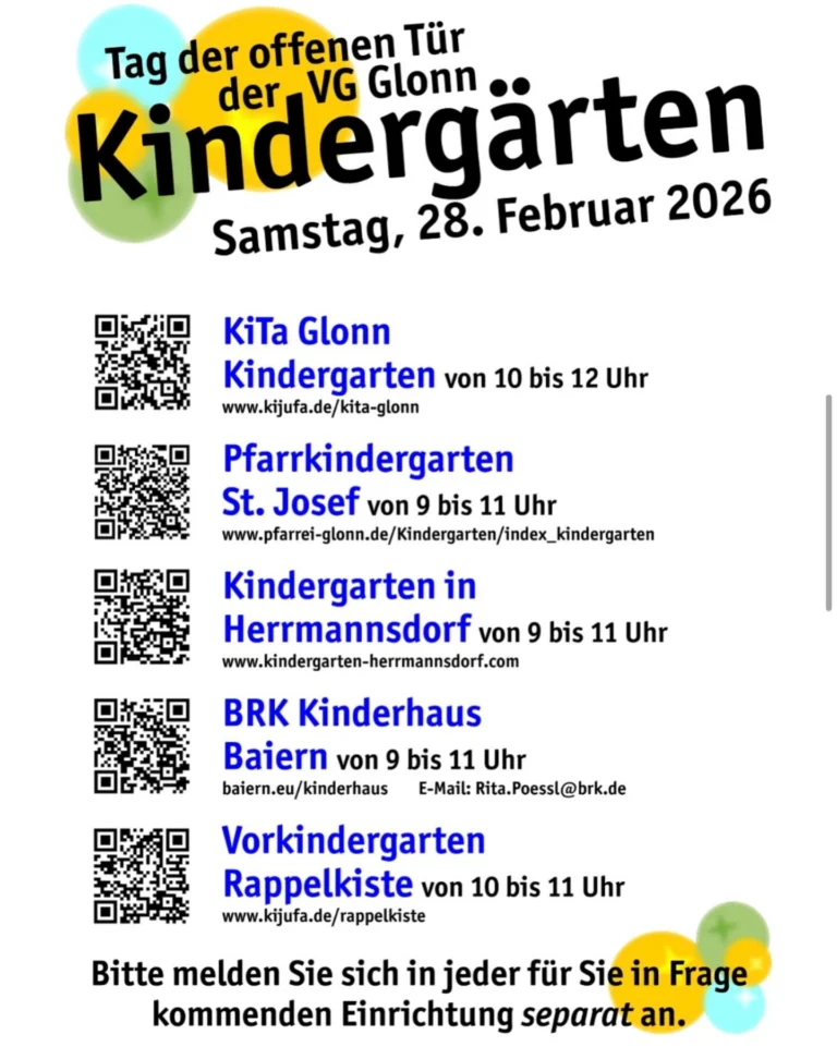 Tag der offenen Tür der VG Glonn Kindergärten
🧡 28. Februar 2026 💚
