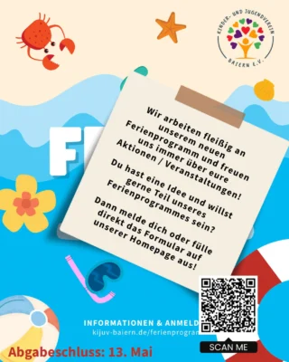 Wir arbeiten fleißig an unserem neuen Ferienprogramm und freuen uns immer über eure Aktionen / Veranstaltungen 🧡 

Du hast eine Idee und willst gerne Teil unseres Ferienprogrammes sein? 

Dann melde dich, oder fülle direkt das Formular auf unserer Homepage aus 💚 Den Link dazu, findet ihr in unserer Story bzw. unseren Highlights ☀️ 

❗️Abgabeschluss ist der 13.05.2026❗️